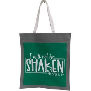 New Upcycled Hand Printed Shall Not Be Shaken Psalm 16:8 Bible Shopper Tote Bag